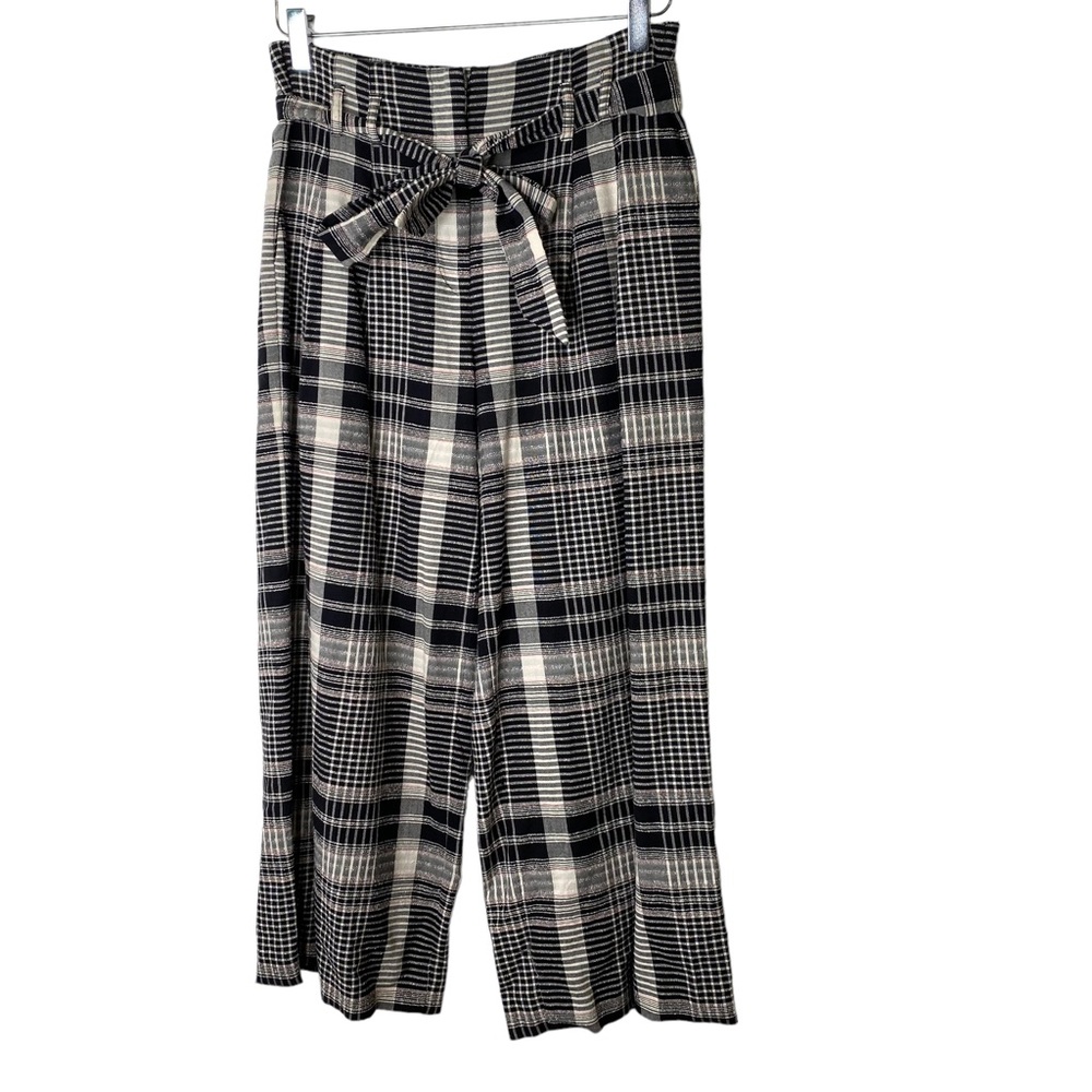 Anthropologie Ett:twa Luca Wide Leg Crop High Waist Plaid Bag Waist Tie Size 2 - Picture 3 of 10